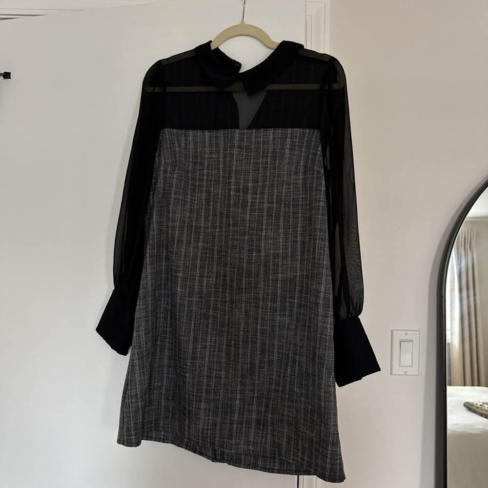 BCBG Paris Black and Gray Long Sleeve Dress